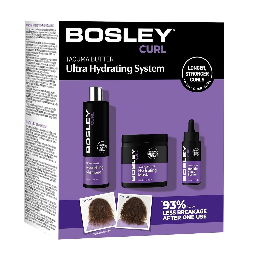 BosleyMD Curl Ultra Hydrating System 3-Step Anti-Thinning Regimen Tacuma Butter